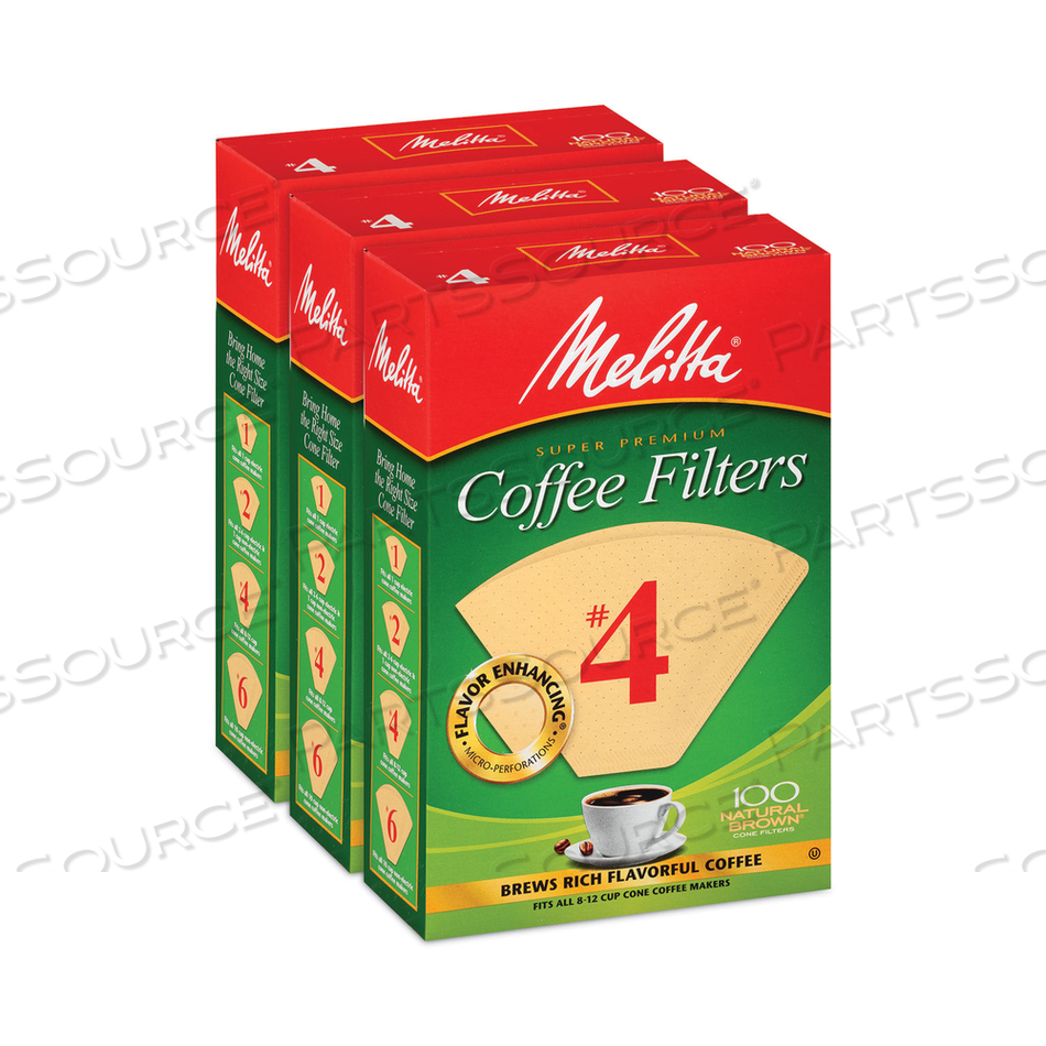 MELITTA COFFEE FILTERS, #4,  8 TO 12 CUP SIZE, CONE STYLE, 100 FILTERS/PACK, 3/PACK 