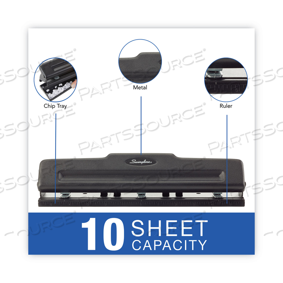 10-SHEET DESKTOP LIGHT-DUTY TWO- TO THREE-HOLE ADJUSTABLE PUNCH, 9/32" HOLES, BLACK by Swingline GBC 10-SHEET DESKTOP LIGHT-DUTY TWO- TO THREE-HOLE ADJUSTABLE PUNCH, 9/32" HOLES, BLACK by Swingline GBC