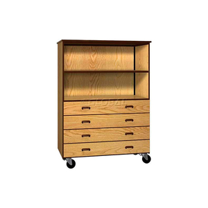 MOBILE WOOD COMBO CABINET, 4 DRAWERS, 1 SHELF, OPEN FRONT, 48 X 22-1/4 X 66, NATURAL OAK/BROWN by Ironwood Manufacturing Inc