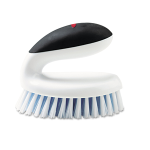 GOOD GRIPS HOUSEHOLD SCRUB BRUSH, WHITE/BLUE NYLON/POLYPROPYLENE BRISTLES, 5" BRUSH, 5" BLACK/WHITE HANDLE by OXO