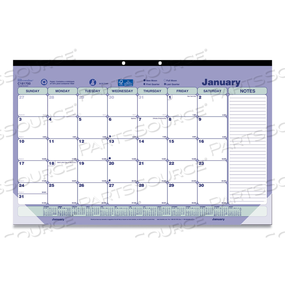 MONTHLY DESK PAD CALENDAR, 17.75 X 10.88, WHITE/BLUE/GREEN SHEETS, BLACK BINDING, CLEAR CORNERS, 12-MONTH (JAN TO DEC): 2023 by Brownline