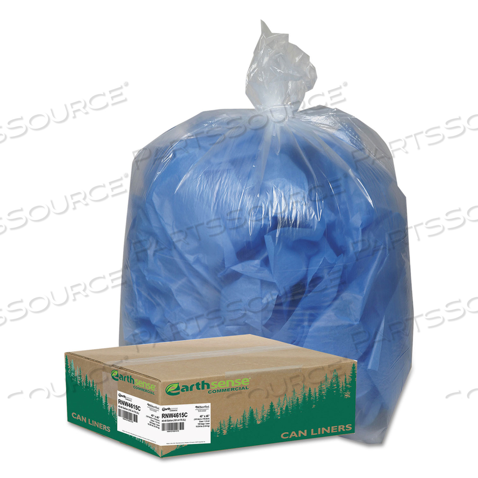 LINEAR LOW DENSITY CLEAR RECYCLED CAN LINERS, 45 GAL, 1.5 MIL, 40" X 46", CLEAR, 10 BAGS/ROLL by Earthsense