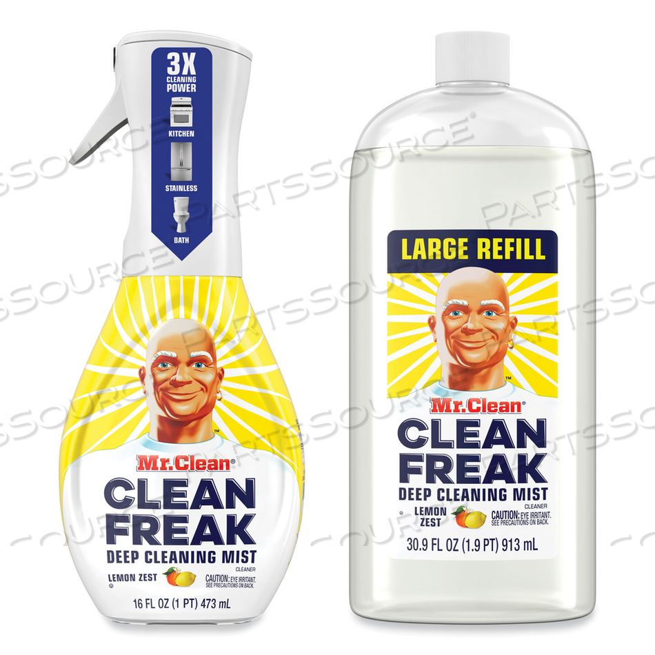 CLEAN FREAK DEEP CLEANING MIST MULTI-SURFACE SPRAY, LEMON ZEST, 16 OZ SPRAY BOTTLE PLUS 30.9 OZ REFILL 