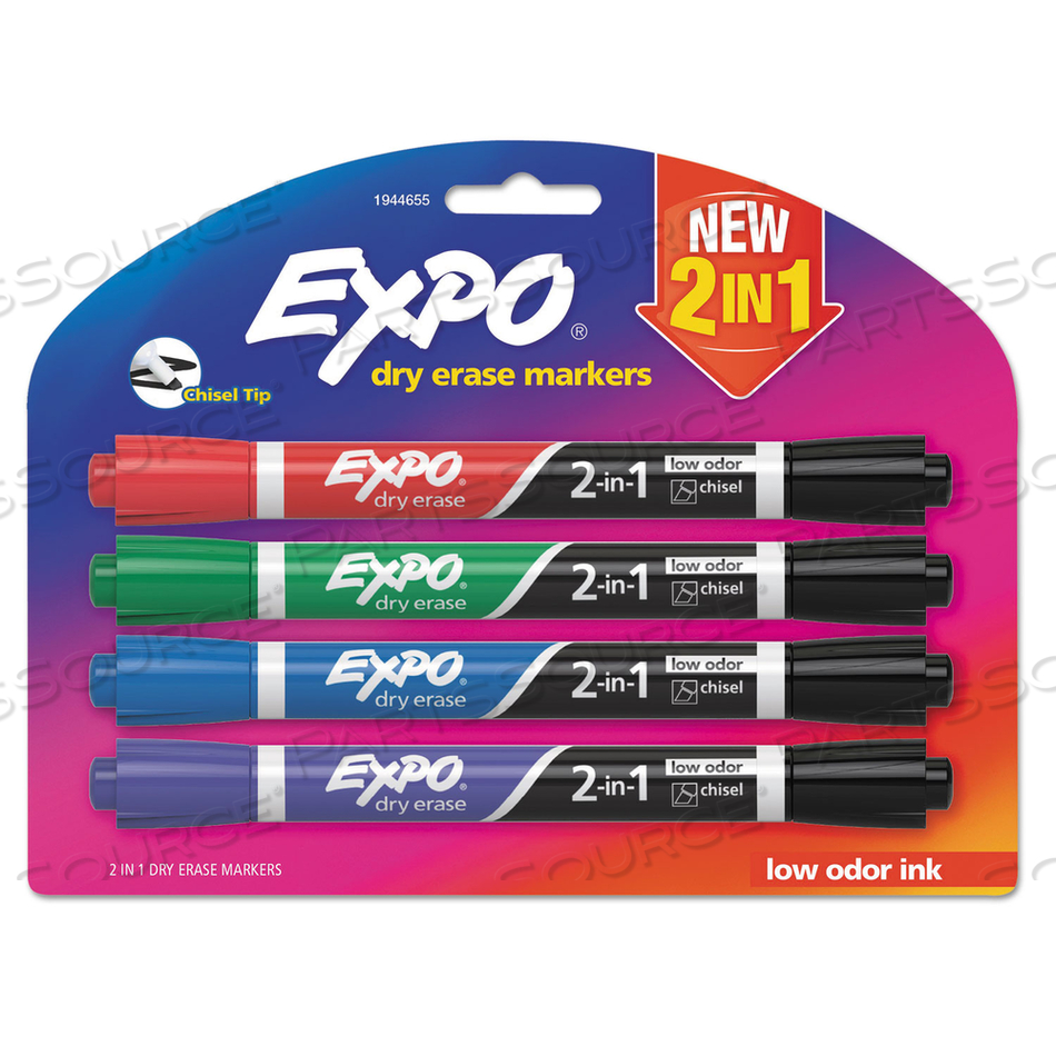 2-IN-1 DRY ERASE MARKERS, FINE/BROAD CHISEL TIPS, ASSORTED PRIMARY COLORS by Expo