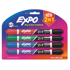 2-IN-1 DRY ERASE MARKERS, FINE/BROAD CHISEL TIPS, ASSORTED PRIMARY COLORS, 4/PACK by Expo