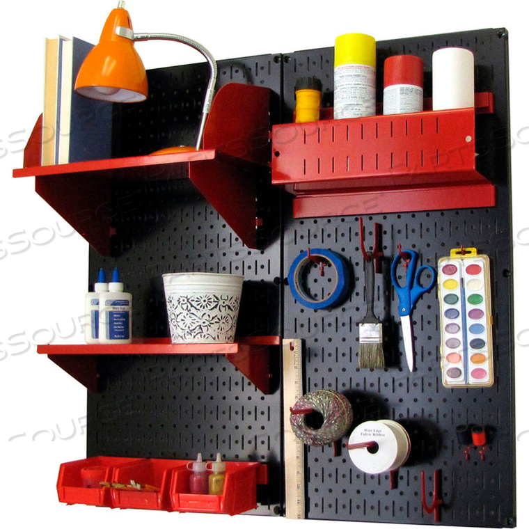 PEGBOARD HOBBY CRAFT ORGANIZER STORAGE KIT, BLACK/RED, 32" X 32" X 9" by Wall Control Pegboard