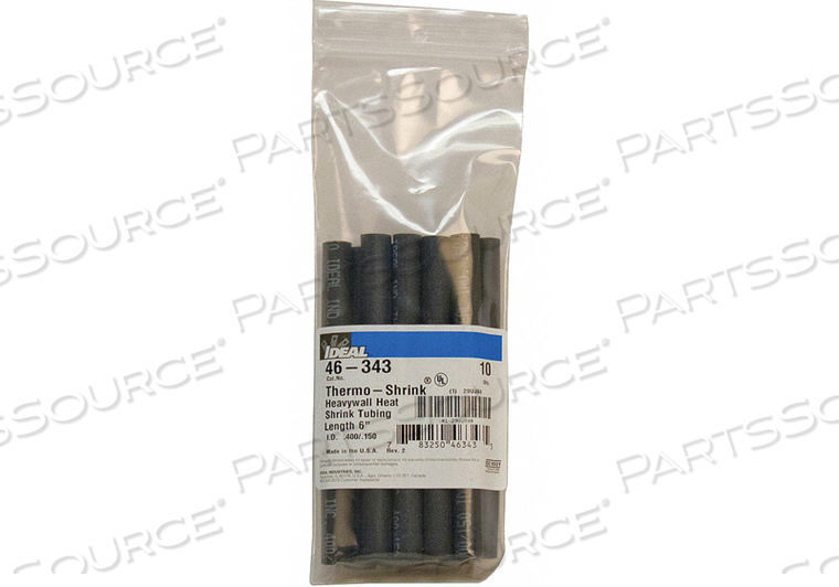 SHRINK TUBING 0.4IN ID BLACK 6IN PK10 by Ideal Industries Inc. SHRINK TUBING 0.4IN ID BLACK 6IN PK10 by Ideal Industries Inc.