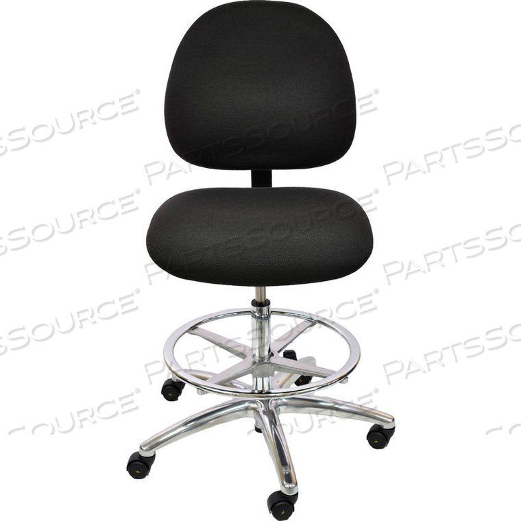 ESD STOOL WITH FOOTREST - HIGH BACK - FABRIC - BLACK- ALUMINUM BASE by Industrial Seating ESD STOOL WITH FOOTREST - HIGH BACK - FABRIC - BLACK- ALUMINUM BASE by Industrial Seating
