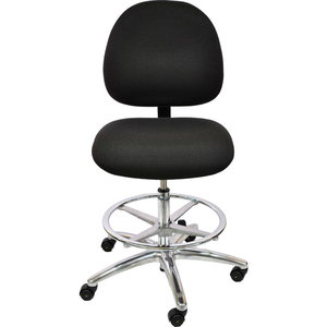 ESD STOOL WITH FOOTREST - HIGH BACK - FABRIC - BLACK- ALUMINUM BASE by Industrial Seating