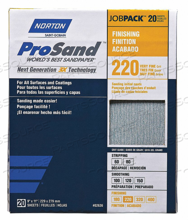 SANDPAPER SHEET VERY FINE 220 GRIT PK20 by Norton | Saint-Gobain Abrasives