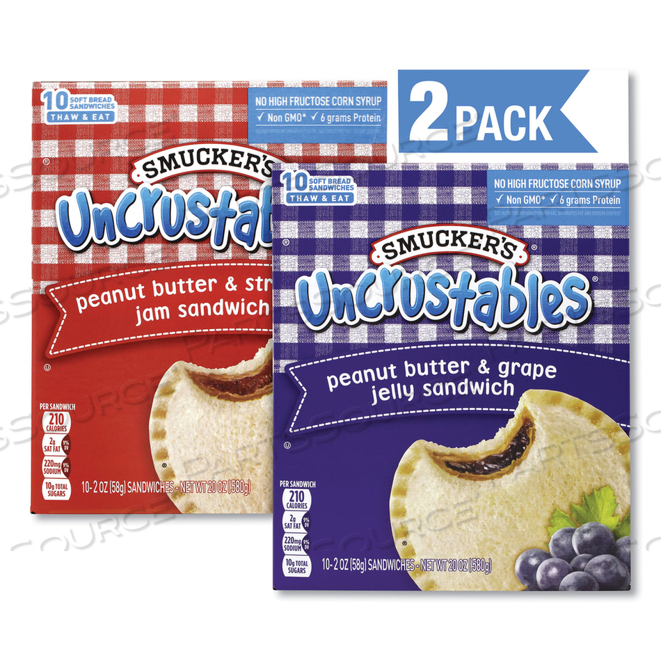 UNCRUSTABLES SOFT BREAD SANDWICHES, GRAPE/STRAWBERRY, 2 OZ, 10 SANDWICHES/PACK, 2 PK/BOX 