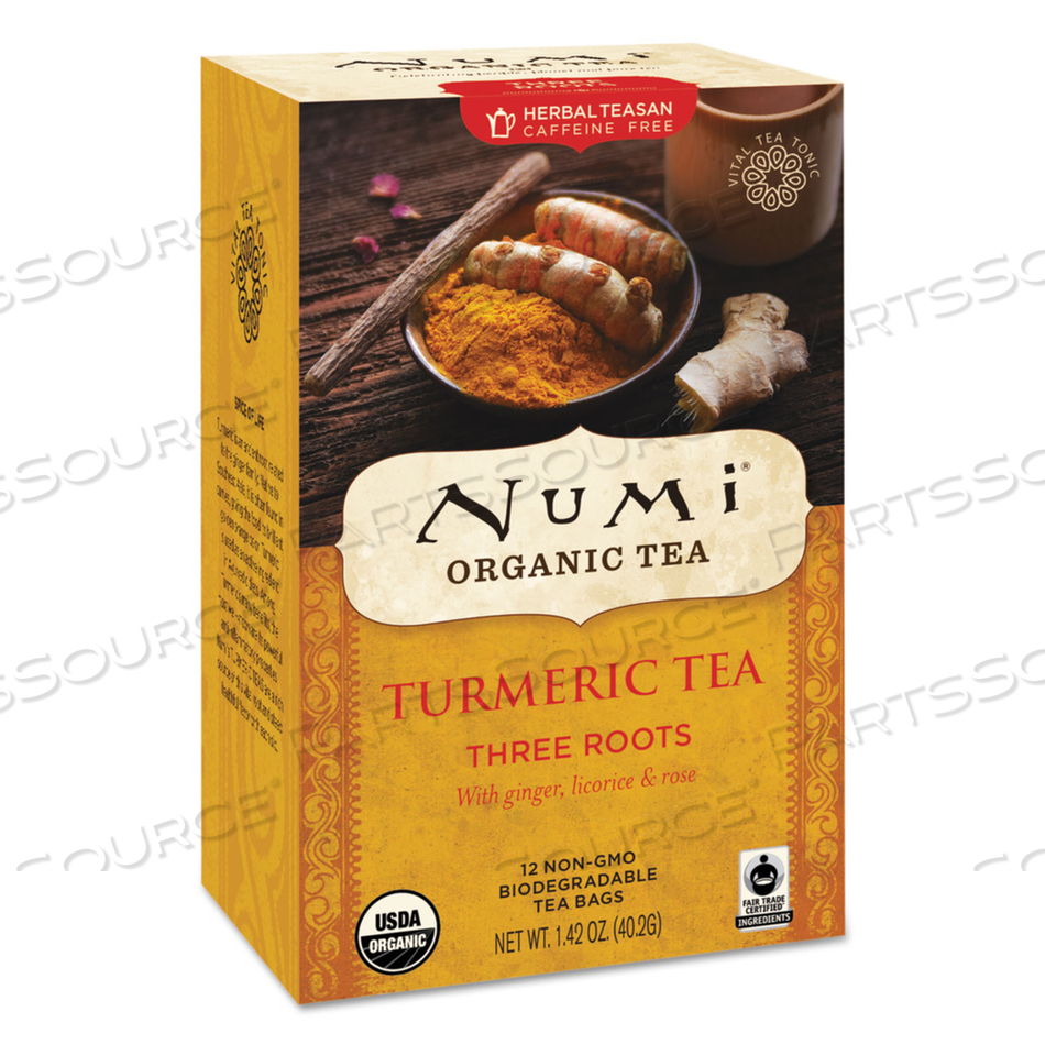 TURMERIC TEA, THREE ROOTS, 1.42 OZ BAG by Numi TURMERIC TEA, THREE ROOTS, 1.42 OZ BAG by Numi