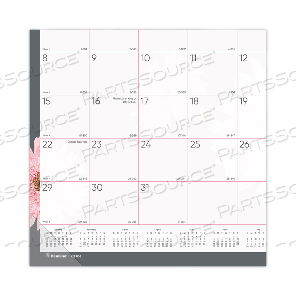 MONTHLY DESK PAD CALENDAR, 22 X 17, PINK/WHITE SHEETS, CLEAR BINDING, CLEAR CORNERS, 12-MONTH (JAN TO DEC): 2023 by Brownline