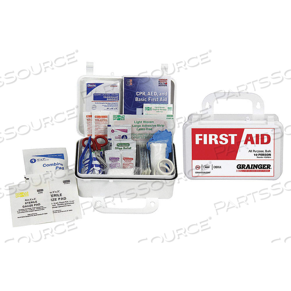 FIRST AID KIT AND HOUSING, 75 COMPONENTS, ANSI/ISEA Z308.1-2015, TYPE III, CLASS A by Approved Vendor