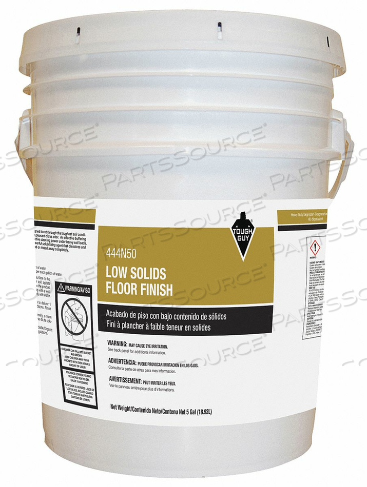 FLOOR FINISH, CLEANER FORM LIQUID, CONTAINER SIZE 5 GAL, CONTAINER TYPE BUCKET, FINISH TYPE HIGH GLOSS, FOR FLOOR TYPE CONCRETE, LINOLEUM, S by Tough Guy