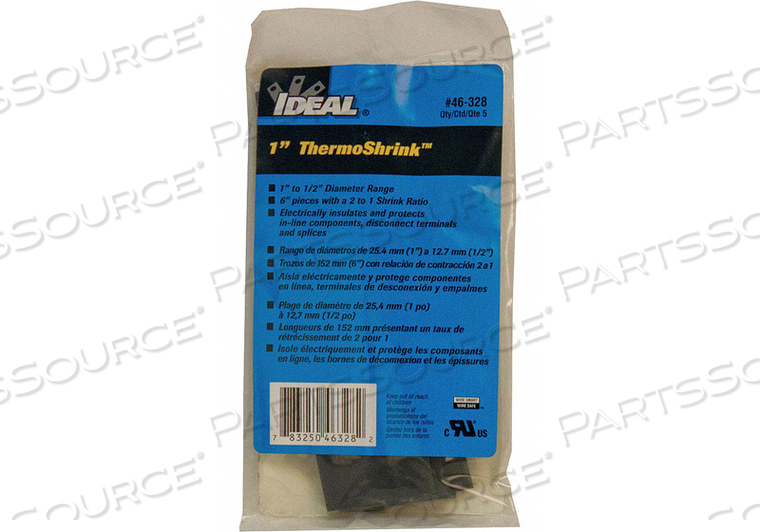 SHRINK TUBING 1.043IN ID BLACK 6IN PK5 by Ideal Industries Inc.