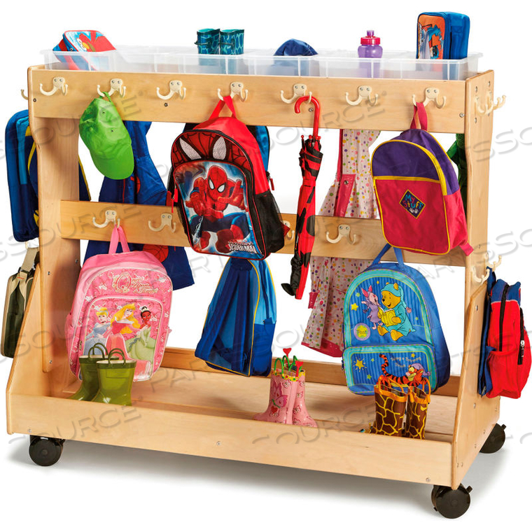 MOBILE BACKPACK CART WITH CLEAR CUBBY TRAYS AND 34 DOUBLE-HOOKS by Jonti-Craft Inc MOBILE BACKPACK CART WITH CLEAR CUBBY TRAYS AND 34 DOUBLE-HOOKS by Jonti-Craft Inc