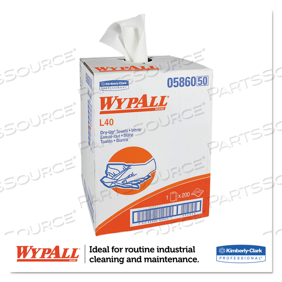 L40 TOWELS, DRY UP TOWELS, 19.5 X 42, WHITE, 200 TOWELS/ROLL by WypAll L40 TOWELS, DRY UP TOWELS, 19.5 X 42, WHITE, 200 TOWELS/ROLL by WypAll