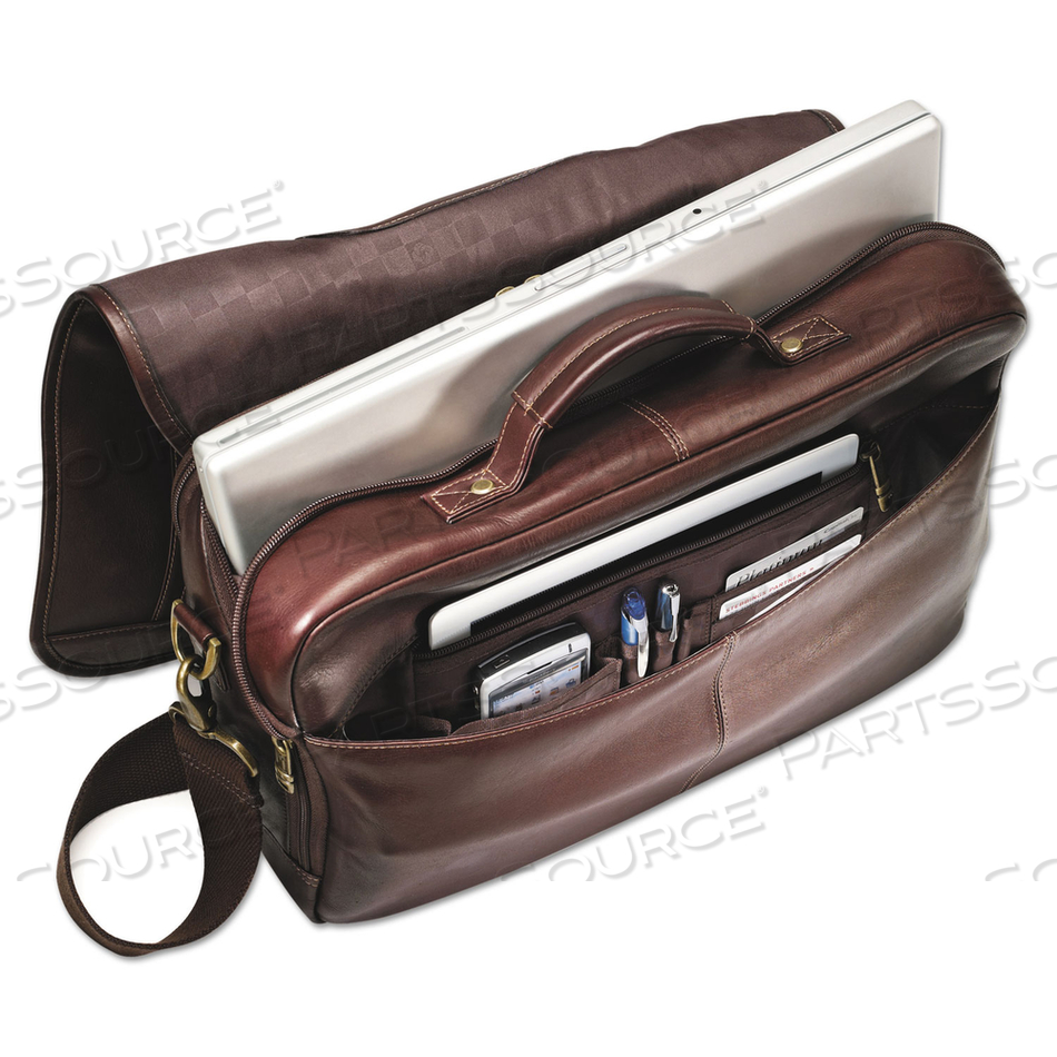 LEATHER FLAPOVER CASE, FITS DEVICES UP TO 15.6", LEATHER, 16 X 6 X 13, BROWN 