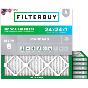 FILTERBUY 24X24X1 AIR FILTER MERV 8 DUST DEFENSE (6-PACK), PLEATED HVAC AC FURNACE AIR FILTERS REPLACEMENT (ACTUAL SIZE: 23.38 X 23.38 X 0.75 INCHES) by Filterbuy, Inc.