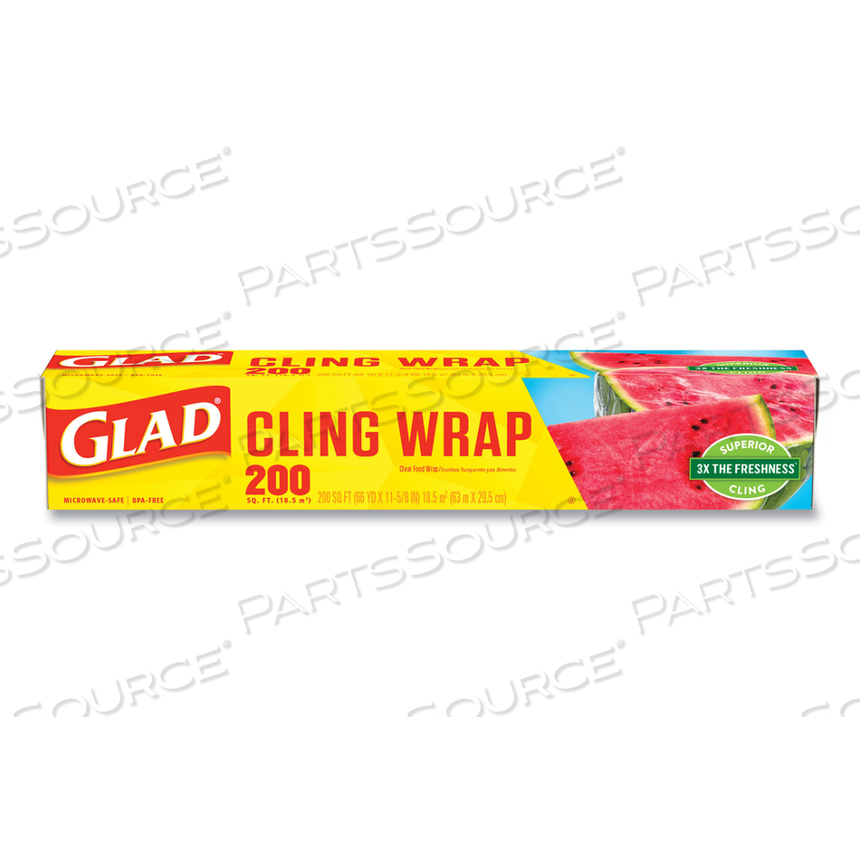 CLINGWRAP PLASTIC WRAP, 200 SQUARE FOOT ROLL, CLEAR/CARTON by Glad CLINGWRAP PLASTIC WRAP, 200 SQUARE FOOT ROLL, CLEAR/CARTON by Glad