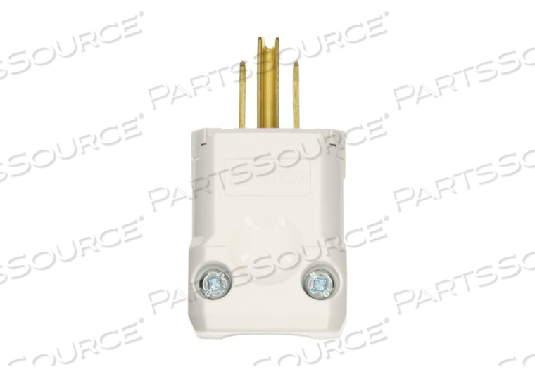 STRAIGHT BLADE PLUG, NYLON, STRAIGHT, WHITE, 2 POLES, 3 WIRES, 18 TO 10 AWG, 125 V, 15 A, 3 W, NEMA 5-15P, HOSPITAL GRADE, GROUNDING by Leviton