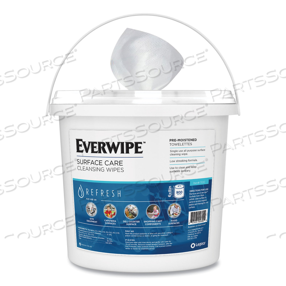 CLEANING AND DEODORIZING WIPES, 6 X 8, LEMON, 900/DISPENSER BUCKET, 2 BUCKETS/CARTON 