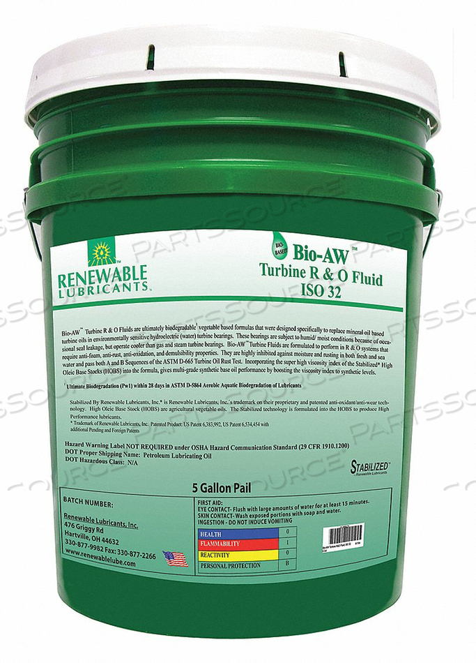 HYDRAULIC OIL PAIL YELLOW 5 GAL. by Renewable Lubricants