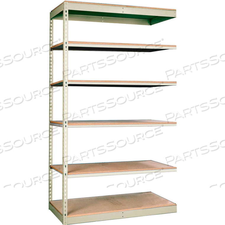 RIVETWELL SINGLE RIVET BOLTLESS SHELVING 48"W X 18"D X 84"H 6 LEVELS ADD-ON W/O DECKING TAN 