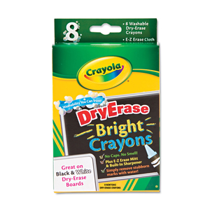 WASHABLE DRY ERASE CRAYONS W/E-Z ERASE CLOTH, ASSORTED BRIGHT COLORS, 8/PACK by Crayola