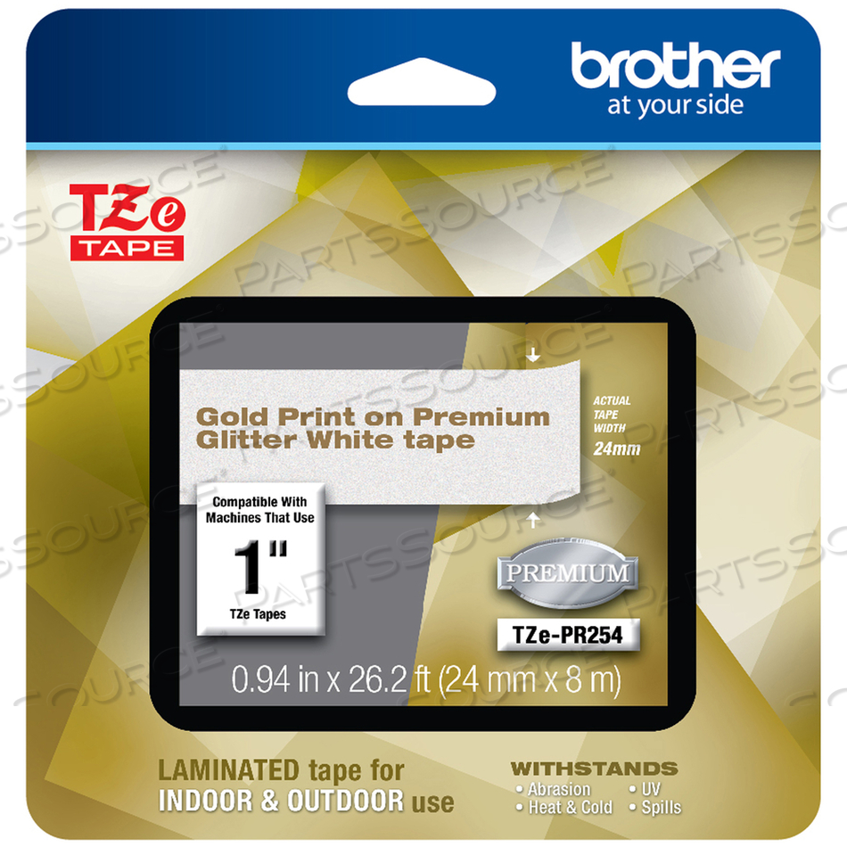 TZE PREMIUM LAMINATED TAPE, 0.94" X 26.2 FT, GOLD ON WHITE by Brother