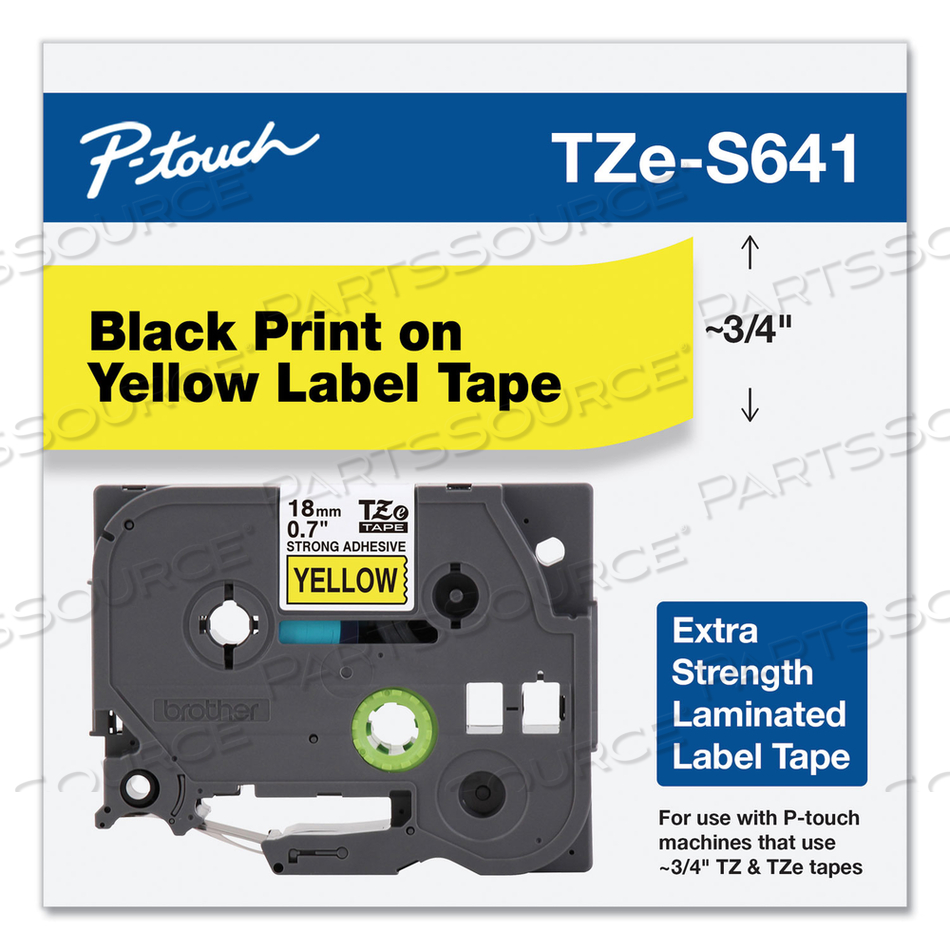 TZE EXTRA-STRENGTH ADHESIVE LAMINATED LABELING TAPE, 0.7" X 26.2 FT, BLACK ON YELLOW by Brother