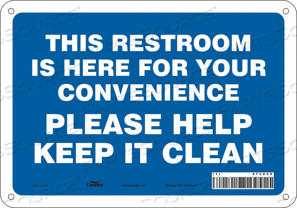 RESTROOM SIGN, VERTICAL RECTANGLE, NUMBER OF PRINTED SIDES 1, ENGLISH, SIGN LEGEND THIS RESTROOM IS HERE FOR YOUR CONVENIENCE PLEASE HELP KE by Condor
