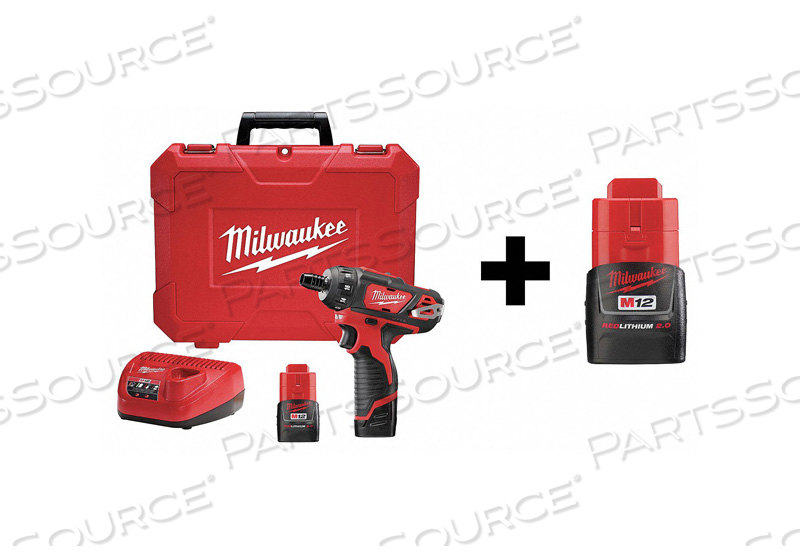 CORDLESS SCREWDRIVER KIT,12V,W/ADD BAT, CHUCK SIZE 1/4 IN, BATTERY INCLUDED / BARE TOOL BATTERY INCLUDED, VOLTAGE 12V, MAX. TORQUE 275 IN-LB by Milwaukee Electric Tools