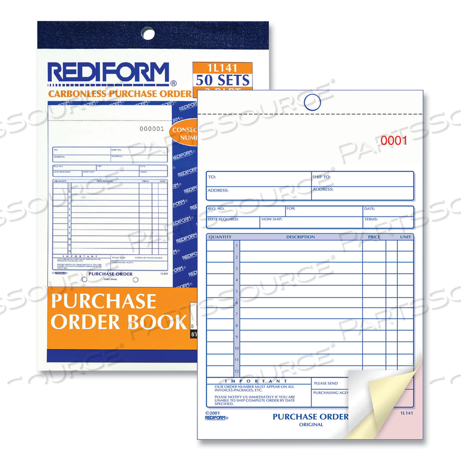 PURCHASE ORDER BOOK, 12 LINES, THREE-PART CARBONLESS, 5.5 X 7.88, 50 FORMS TOTAL by Rediform PURCHASE ORDER BOOK, 12 LINES, THREE-PART CARBONLESS, 5.5 X 7.88, 50 FORMS TOTAL by Rediform