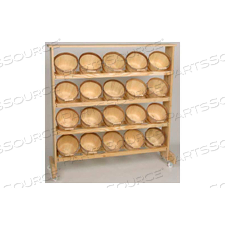 WOOD RACK 48"H X 48"W X 7-1/4"D WITH (20) 1/2 PECK BASKETS - NATURAL 