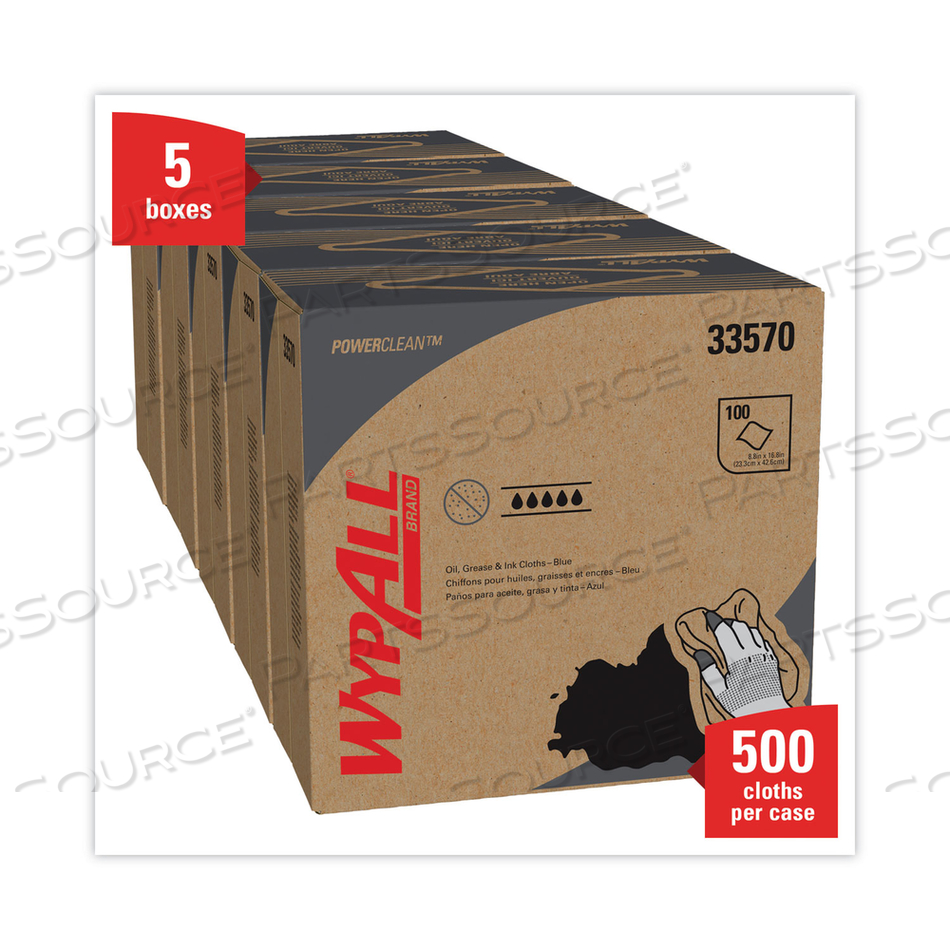 POWER CLEAN OIL, GREASE AND INK CLOTHS, POP-UP BOX, 8.8 X 16.8, BLUE by WypAll POWER CLEAN OIL, GREASE AND INK CLOTHS, POP-UP BOX, 8.8 X 16.8, BLUE by WypAll