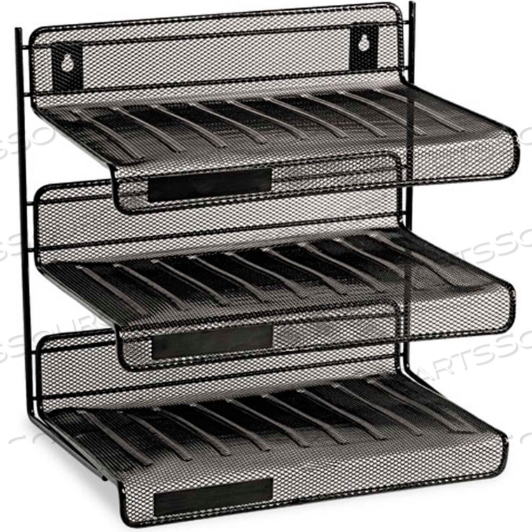 MESH THREE-TIER DESK SHELF, LETTER SIZE, 12-1/2W X 9-1/4D X 12-1/2H, BLACK 