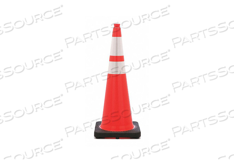 TRAFFIC CONE, NIGHT OR HIGH SPEED ROADWAY (45 MPH OR HIGHER), REFLECTIVE, 36 IN CONE HT, ORANGE, PVC by JBC Safety Plastic, Inc. TRAFFIC CONE, NIGHT OR HIGH SPEED ROADWAY (45 MPH OR HIGHER), REFLECTIVE, 36 IN CONE HT, ORANGE, PVC by JBC Safety Plastic, Inc.