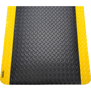 DIAMOND PLATE ERGONOMIC MAT 15/16" THICK 3' X 5' BLACK/YELLOW BORDER by Taicang All Mats Plastic Ind