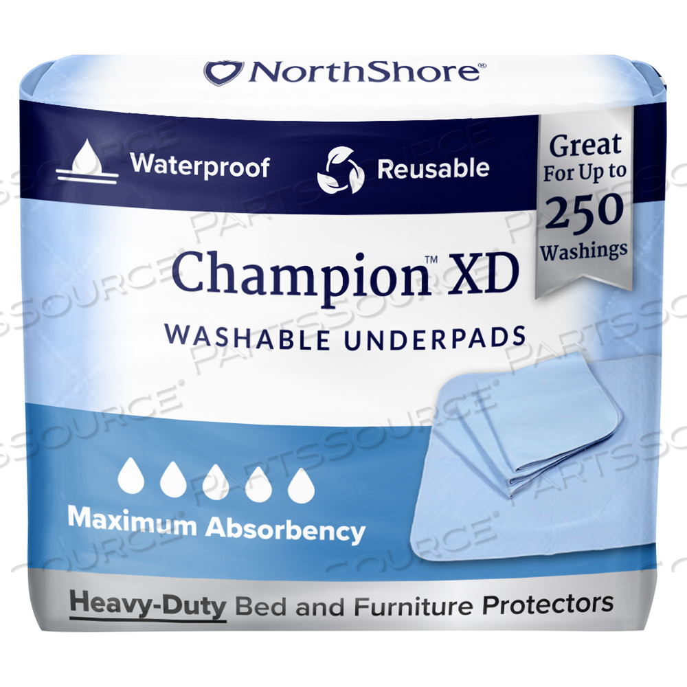 CHAMPION XD WASHABLE UNDERPADS, BLUE, LARGE by NorthShore Care Supply