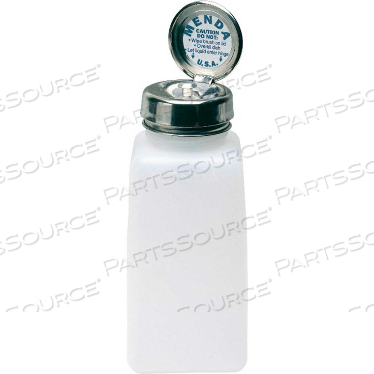 MENDA SQUARE NATURAL HDPE LIQUID DISPENSER WITH PURE-TOUCH PUMP, 8 OZ. MENDA SQUARE NATURAL HDPE LIQUID DISPENSER WITH PURE-TOUCH PUMP, 8 OZ.