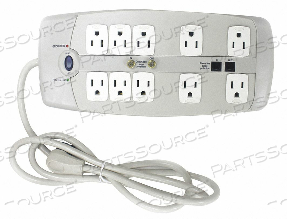 SURGE PROTECTOR OUTLET STRIP, 6 FT, 15 A, 125 VAC, 14 AWG, NEMA 5-15P TO NEMA 5-15R, WHITE by Power First SURGE PROTECTOR OUTLET STRIP, 6 FT, 15 A, 125 VAC, 14 AWG, NEMA 5-15P TO NEMA 5-15R, WHITE by Power First