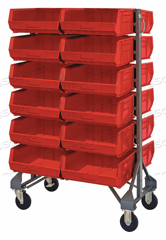 MOBILE BIN RAIL FLOOR RACK 24 BINS RED by Quantum Storage Systems MOBILE BIN RAIL FLOOR RACK 24 BINS RED by Quantum Storage Systems