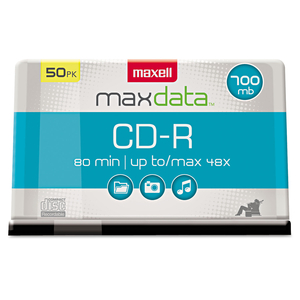 CD-R DISCS, 700 MB/80 MIN, 48X, SPINDLE, SILVER, 50/PACK by Maxell