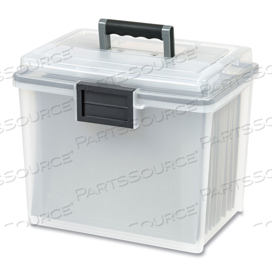 WEATHERTIGHT PORTABLE FILE BOX, LETTER FILES, 13.7 X 10.4 X 11.8, CLEAR/GRAY ACCENTS by Iris USA, Inc WEATHERTIGHT PORTABLE FILE BOX, LETTER FILES, 13.7 X 10.4 X 11.8, CLEAR/GRAY ACCENTS by Iris USA, Inc