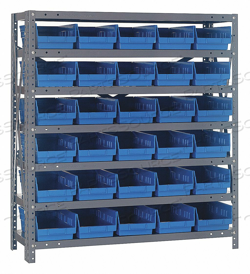 BIN SHELVING 39 OVERALL H 30 BINS BLUE by Quantum Storage Systems BIN SHELVING 39 OVERALL H 30 BINS BLUE by Quantum Storage Systems