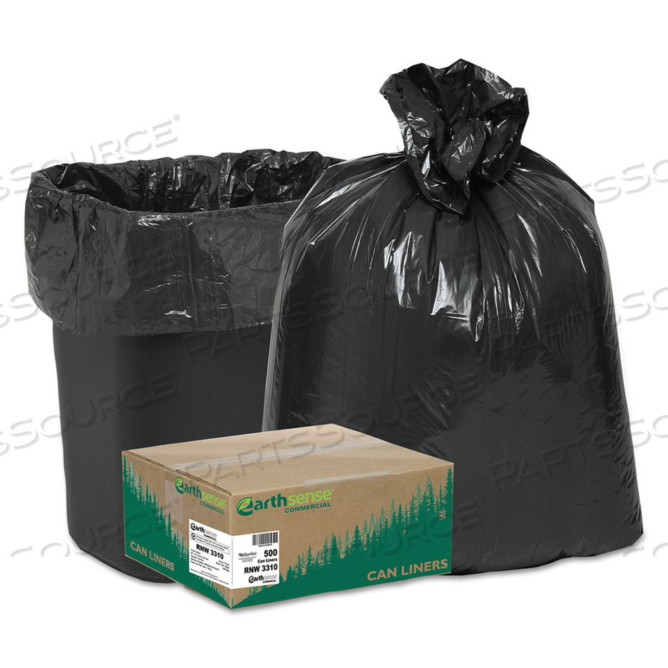 LINEAR LOW DENSITY RECYCLED CAN LINERS, 16 GAL, 0.85 MIL, 24" X 33", BLACK, 25 BAGS/ROLL by Earthsense