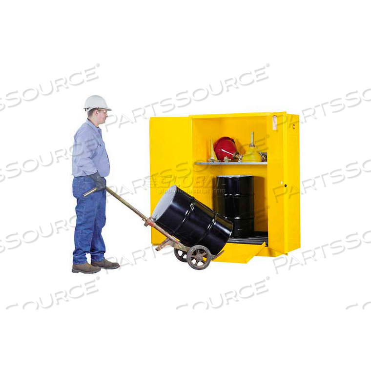 DRUM CABINET 60 GAL. CAPACITY VERTICAL SELF CLOSE ACID CORROSIVE W/ DRUM ROLLERS by Justrite