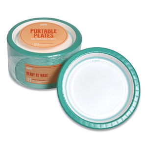 EVERYDAY PAPER PLATES, 8.5" DIA, WHITE/TEAL, 125/PACK by Perk EVERYDAY PAPER PLATES, 8.5" DIA, WHITE/TEAL, 125/PACK by Perk